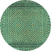 Round Southwestern Turquoise Country Rug, tr2767turq