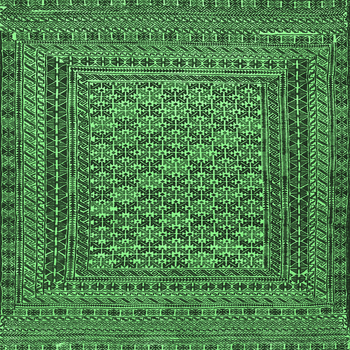 Square Machine Washable Southwestern Emerald Green Country Area Rugs, wshtr2768emgrn