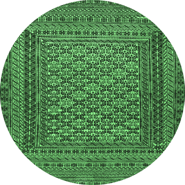 Round Machine Washable Southwestern Emerald Green Country Area Rugs, wshtr2768emgrn
