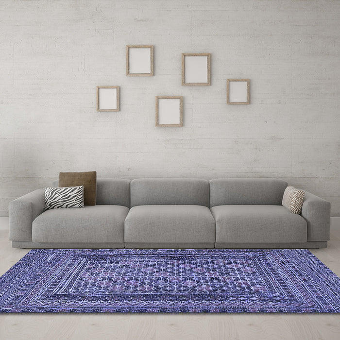 Machine Washable Southwestern Blue Country Rug in a Living Room, wshtr2768blu