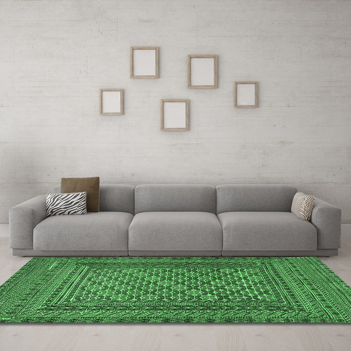 Machine Washable Southwestern Emerald Green Country Area Rugs in a Living Room,, wshtr2768emgrn
