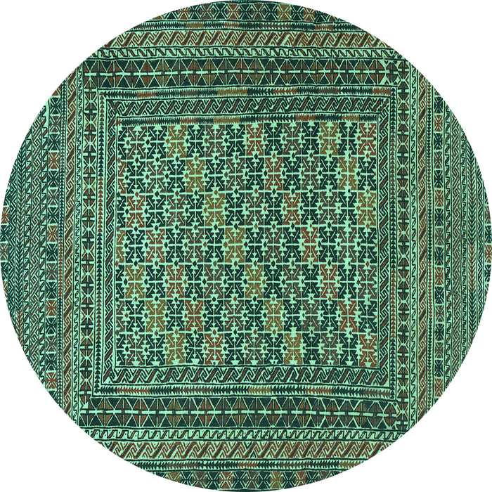 Round Southwestern Turquoise Country Rug, tr2768turq