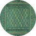 Round Southwestern Turquoise Country Rug, tr2768turq