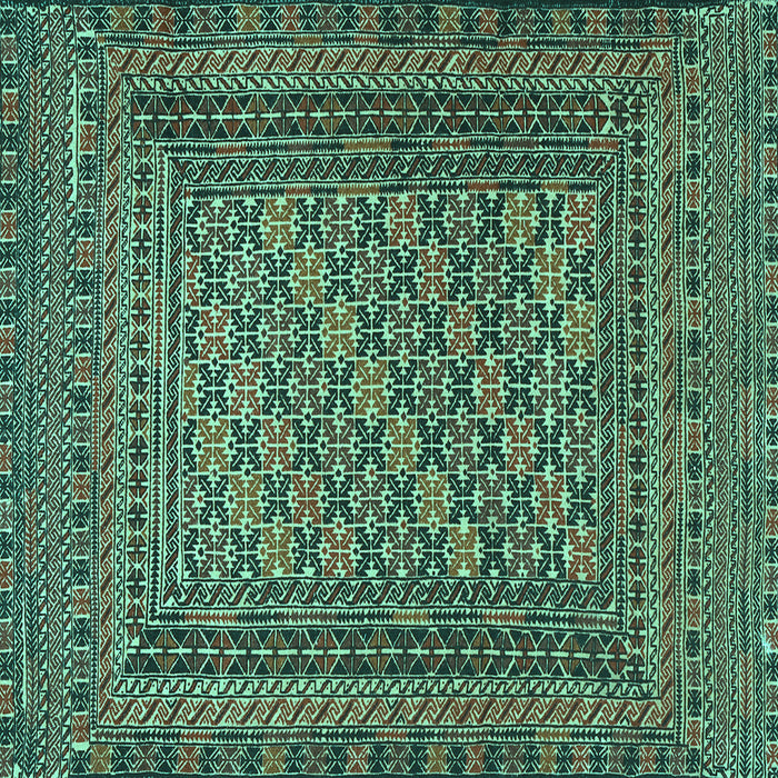 Square Machine Washable Southwestern Turquoise Country Area Rugs, wshtr2768turq