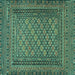 Square Machine Washable Southwestern Turquoise Country Area Rugs, wshtr2768turq