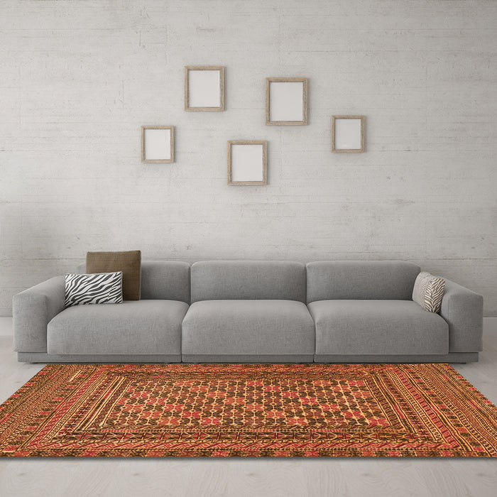 Machine Washable Southwestern Orange Country Area Rugs in a Living Room, wshtr2768org
