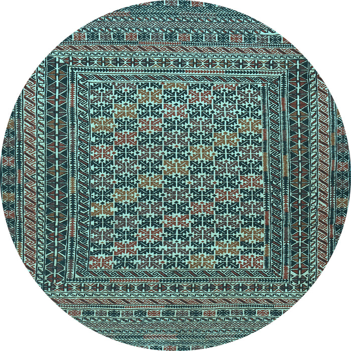 Round Southwestern Light Blue Country Rug, tr2768lblu