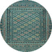 Round Southwestern Light Blue Country Rug, tr2768lblu