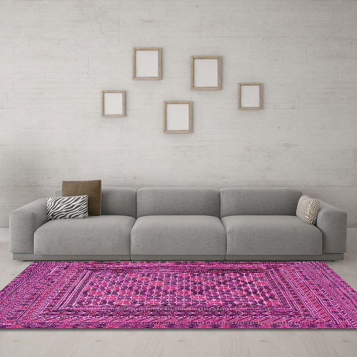 Machine Washable Southwestern Pink Country Rug in a Living Room, wshtr2768pnk