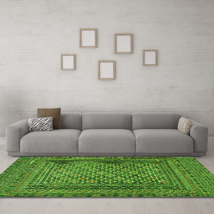 Machine Washable Southwestern Green Country Area Rugs in a Living Room,, wshtr2768grn