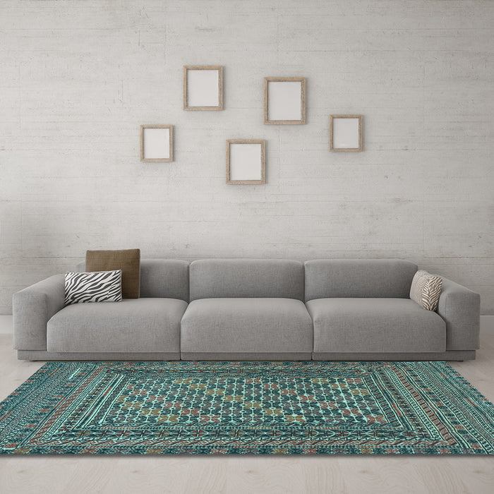 Machine Washable Southwestern Light Blue Country Rug in a Living Room, wshtr2768lblu