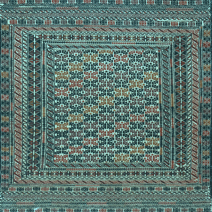 Square Machine Washable Southwestern Light Blue Country Rug, wshtr2768lblu