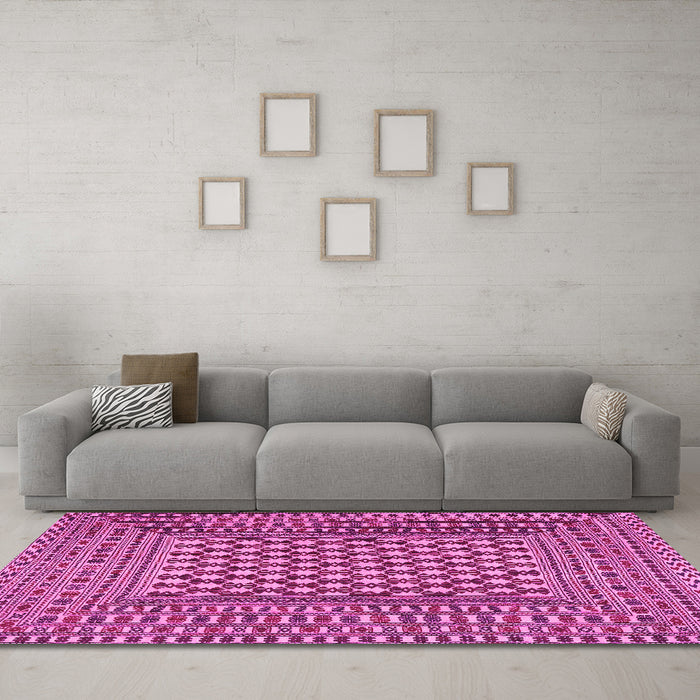 Machine Washable Southwestern Pink Country Rug in a Living Room, wshtr2769pnk