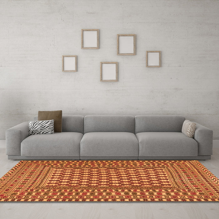 Machine Washable Southwestern Orange Country Area Rugs in a Living Room, wshtr2769org