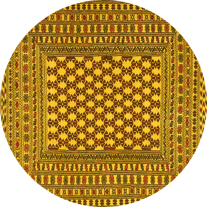 Round Machine Washable Southwestern Yellow Country Rug, wshtr2769yw