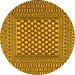 Round Machine Washable Southwestern Yellow Country Rug, wshtr2769yw