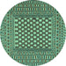 Round Machine Washable Southwestern Turquoise Country Area Rugs, wshtr2769turq