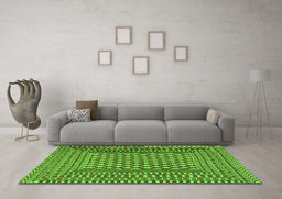 Machine Washable Southwestern Green Country Area Rugs in a Living Room,, wshtr2769grn