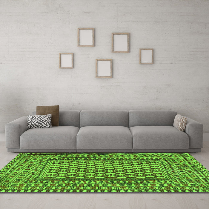 Machine Washable Southwestern Green Country Area Rugs in a Living Room,, wshtr2769grn