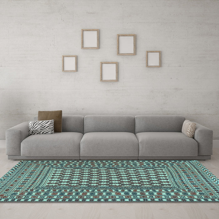 Machine Washable Southwestern Light Blue Country Rug in a Living Room, wshtr2769lblu