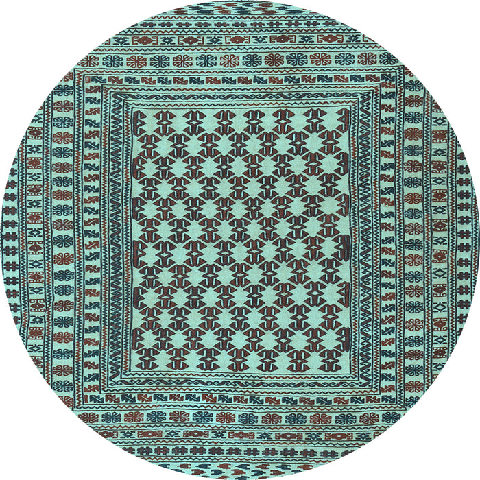 Round Machine Washable Southwestern Light Blue Country Rug, wshtr2769lblu