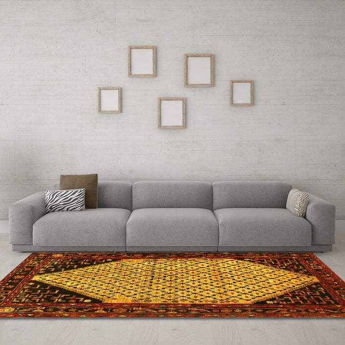 Machine Washable Persian Yellow Traditional Rug in a Living Room, wshtr276yw