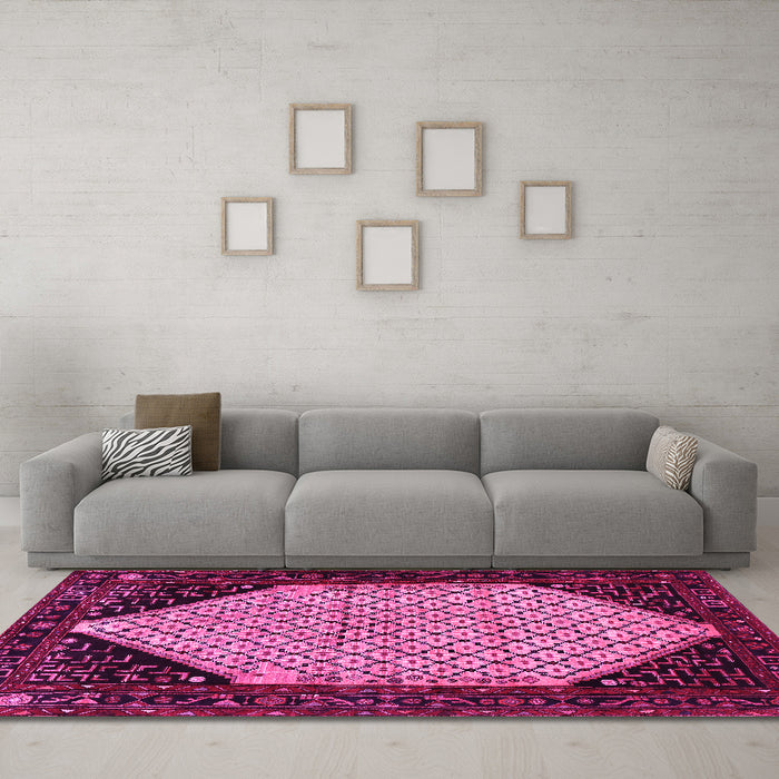 Machine Washable Persian Pink Traditional Rug in a Living Room, wshtr276pnk