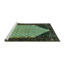 Sideview of Machine Washable Persian Turquoise Traditional Area Rugs, wshtr276turq