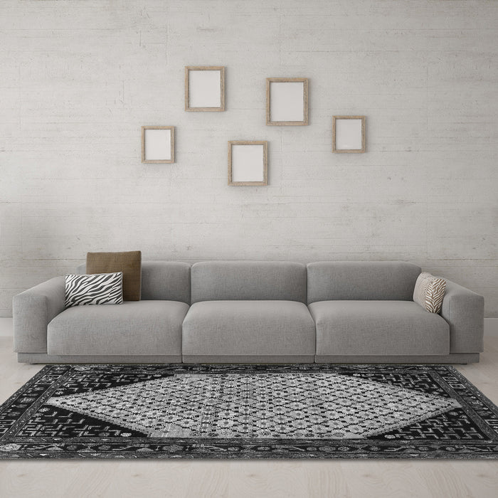 Machine Washable Persian Gray Traditional Rug in a Living Room,, wshtr276gry