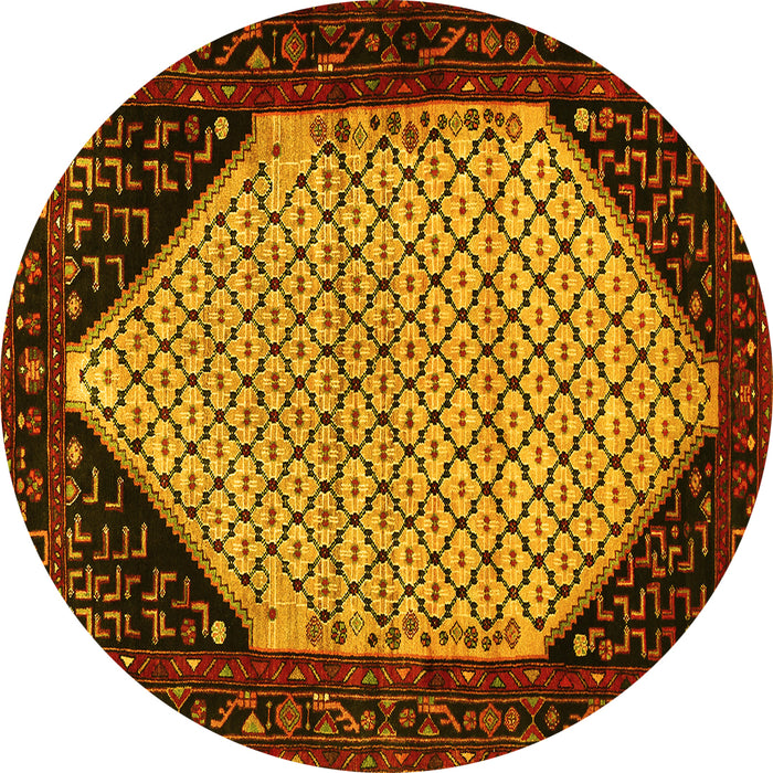 Round Persian Yellow Traditional Rug, tr276yw