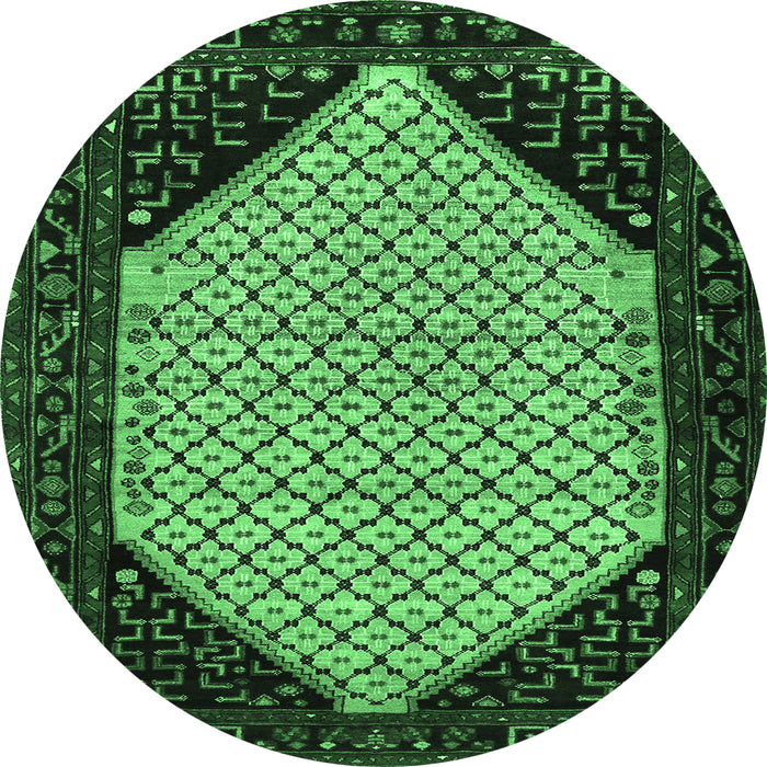 Round Machine Washable Persian Emerald Green Traditional Area Rugs, wshtr276emgrn