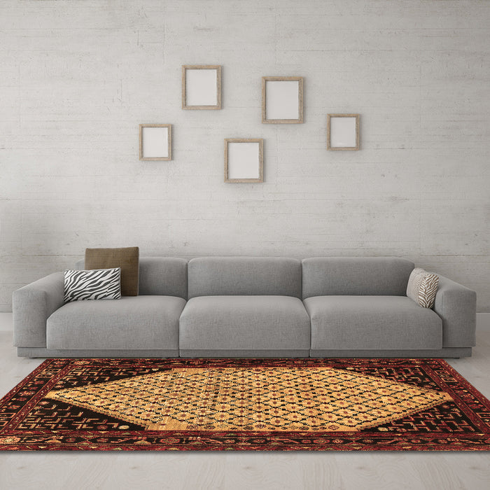 Machine Washable Persian Brown Traditional Rug in a Living Room,, wshtr276brn