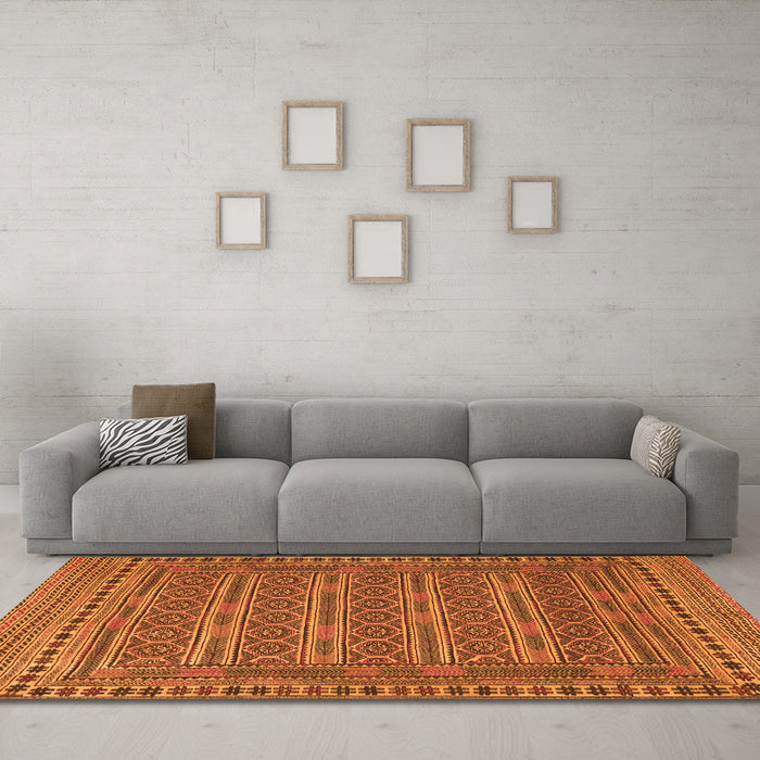 Machine Washable Southwestern Orange Country Area Rugs in a Living Room, wshtr2770org
