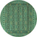 Round Southwestern Turquoise Country Rug, tr2770turq