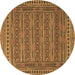 Round Machine Washable Southwestern Brown Country Rug, wshtr2770brn