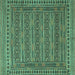 Square Machine Washable Southwestern Turquoise Country Area Rugs, wshtr2770turq