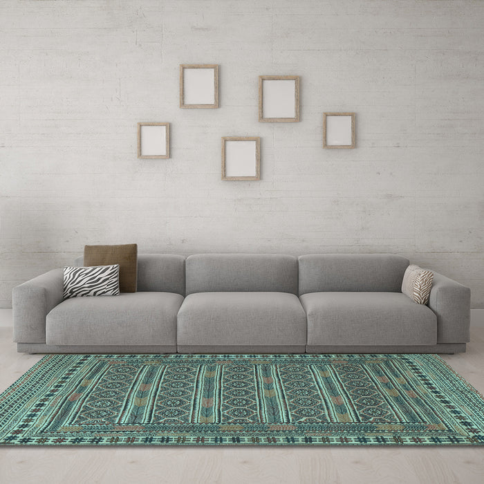 Machine Washable Southwestern Light Blue Country Rug in a Living Room, wshtr2770lblu