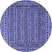 Round Machine Washable Southwestern Blue Country Rug, wshtr2770blu