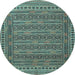 Round Machine Washable Southwestern Light Blue Country Rug, wshtr2770lblu