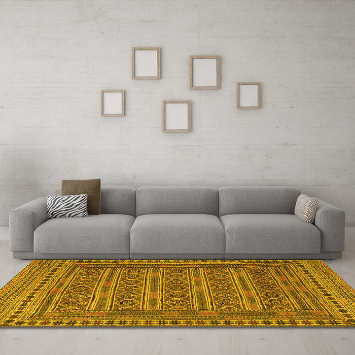 Machine Washable Southwestern Yellow Country Rug in a Living Room, wshtr2770yw