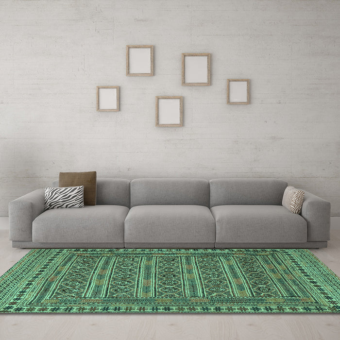 Machine Washable Southwestern Turquoise Country Area Rugs in a Living Room,, wshtr2770turq
