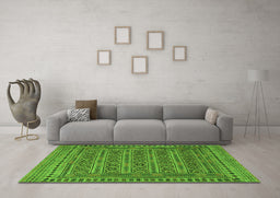 Machine Washable Southwestern Green Country Area Rugs in a Living Room,, wshtr2770grn