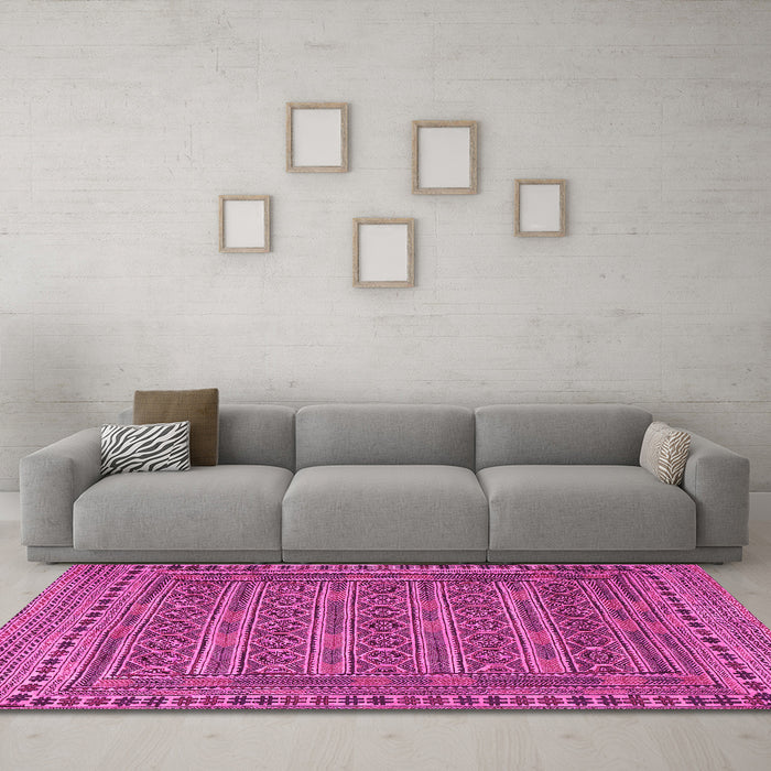 Machine Washable Southwestern Pink Country Rug in a Living Room, wshtr2770pnk