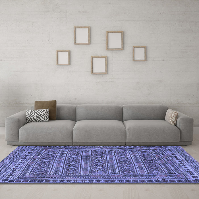 Machine Washable Southwestern Blue Country Rug in a Living Room, wshtr2770blu