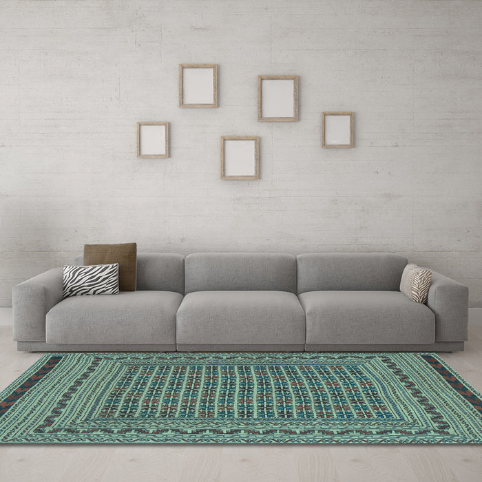 Machine Washable Southwestern Light Blue Country Rug in a Living Room, wshtr2771lblu