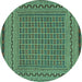 Round Southwestern Turquoise Country Rug, tr2771turq