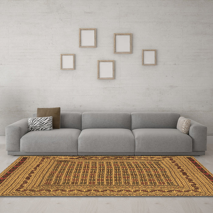 Machine Washable Southwestern Brown Country Rug in a Living Room,, wshtr2771brn