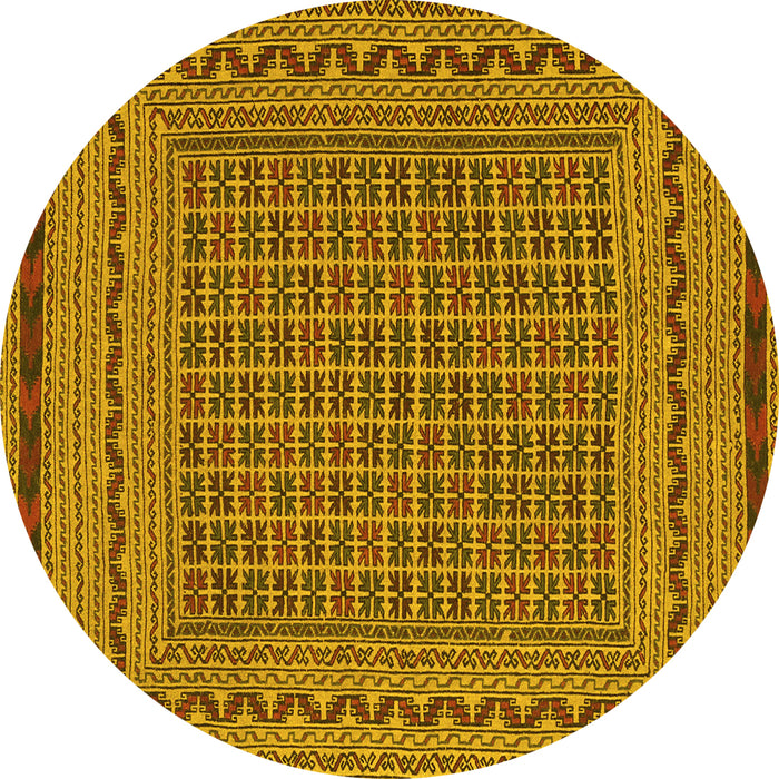 Round Machine Washable Southwestern Yellow Country Rug, wshtr2771yw