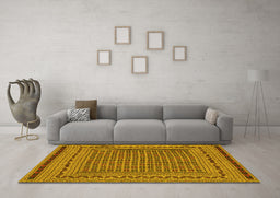 Machine Washable Southwestern Yellow Country Rug in a Living Room, wshtr2771yw