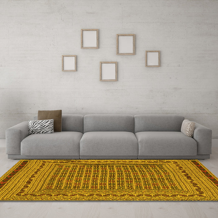 Machine Washable Southwestern Yellow Country Rug in a Living Room, wshtr2771yw